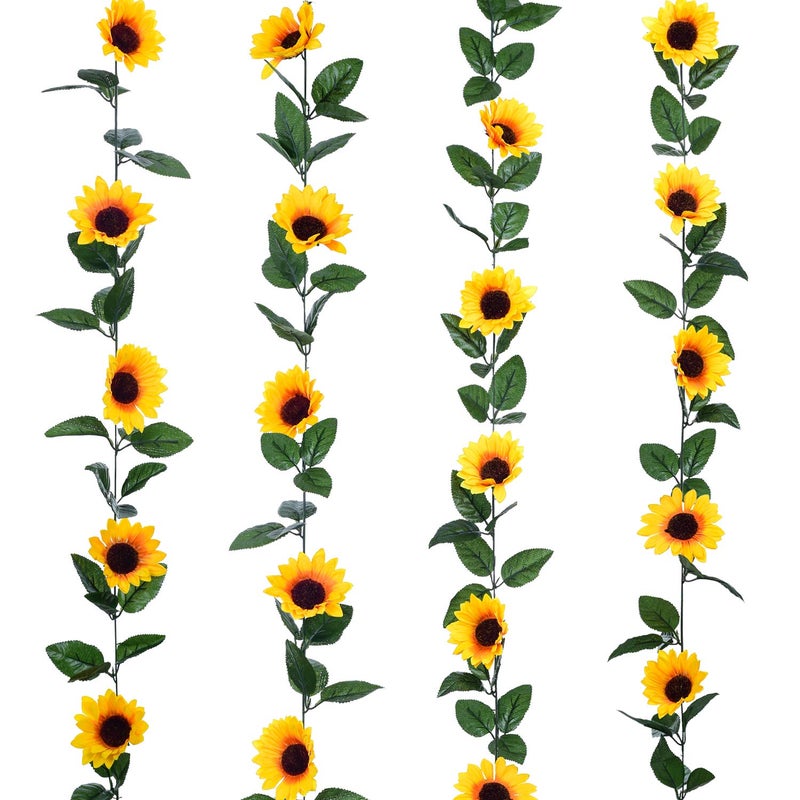 Lvydec 4 Pack Artificial Sunflower Garland - Silk Sunflower Vine Artificial Flowers Garland with Green Leaves for Wedding Party Table Decoration - Image 2